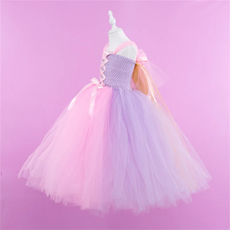 Sofia Princess Girls Tutu Dresses Lavender and Pink Flower Girls Cosplay Costumes Halloween Dress Up Clothes for Girls Children