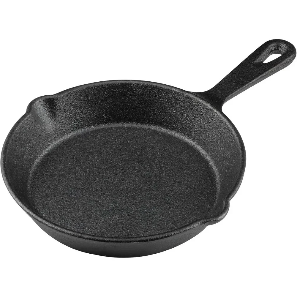 Cast Iron Skillet 6 Inch, Frying Pan with Drip-Spouts, Pre-seasoned Oven Safe Cookware, Camping Indoor and Outdoor Cooking