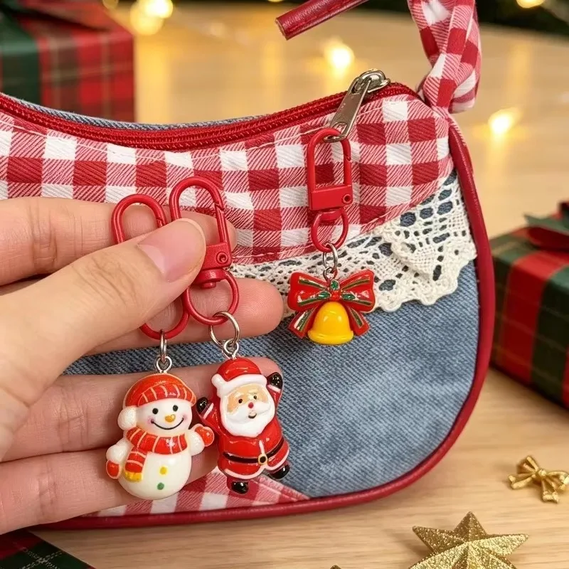 5-80pcs Cute Cartoon Elk Santa Keychain Christmas Charms Keyring Christmas Tree Bag Pendant Party Holiday Wedding Carnival Gift