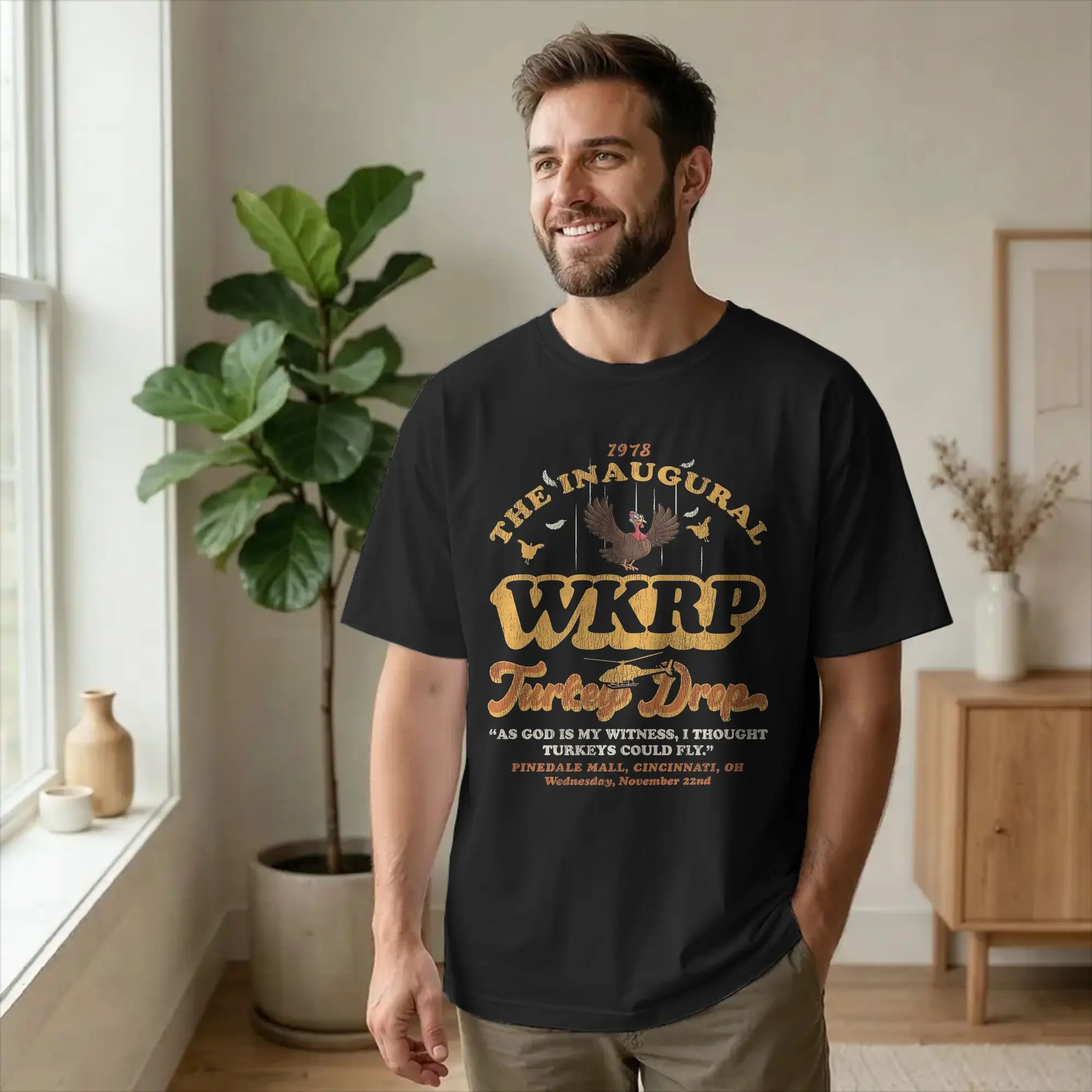 The Inaugural WKRP Turkey Drop 1978 T Shirt Men Cotton Vintage T-Shirt Round Neck Thanksgiving Tees Short Sleeve merch Plus Size