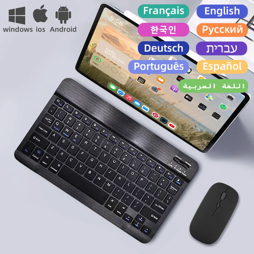 

Мини-беспроводная Bluetooth-клавиатура для IOS Android, корейская, испанская, русская, арабская клавиатура и мышь, бесшумная клавиатура для Ipad
