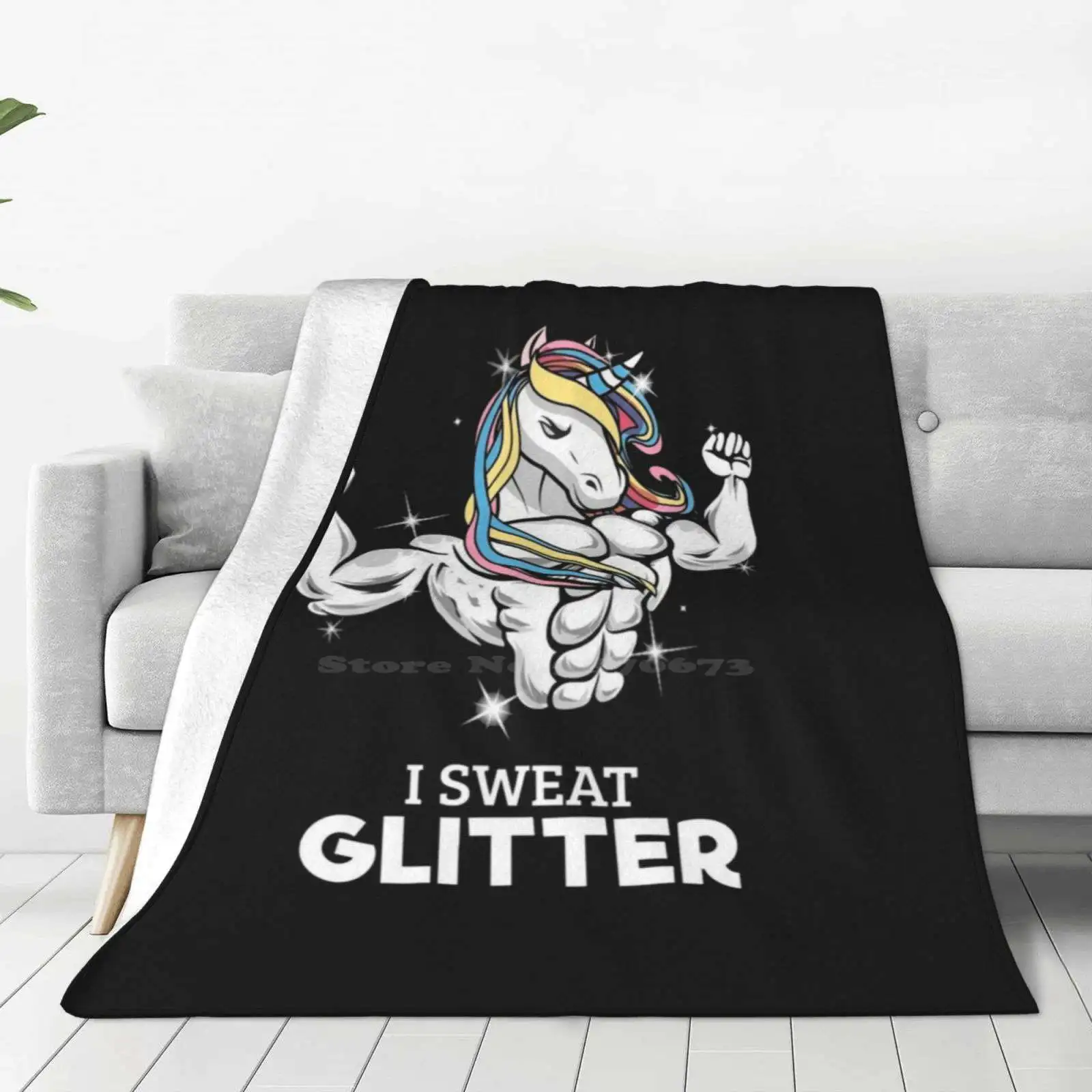 I Sweat Glitter-Gym Unicorn Shaggy Throw Soft Warm Blanket Sofa/Bed/Travel Love Gifts Exercise Bodybuilding Fit Unicorn Fitness