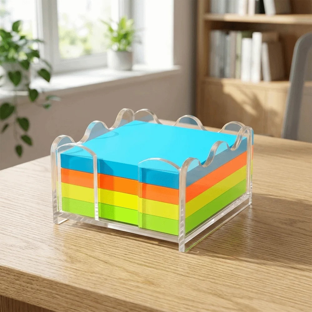 Scalloped Acrylic Sticky Note Holder Wave Edge Multi-Functional Notepad Holder Durable Minimalism Paper Organizer Home Office
