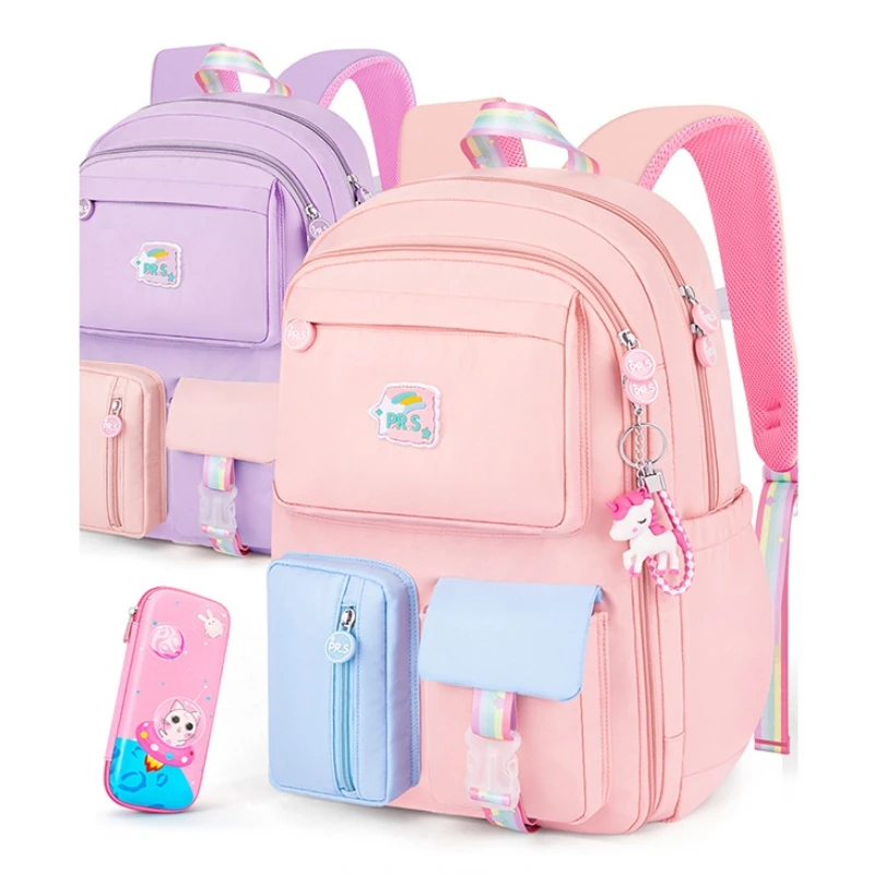 Primary Girl Sweet Princess Large Capacity Backpacks 2022 New Children Waterproof Dream Color Fashion Schoolbags with Pendant