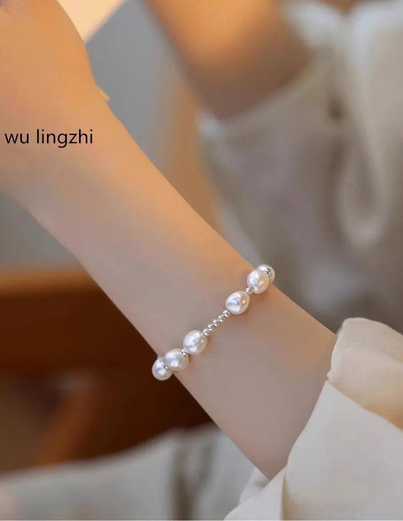 wu lingzhi Women Top Quality Natural Baroque Pearls Bracelet Fresh Water Beads 925 Silver Hand Chain Female French Vintage