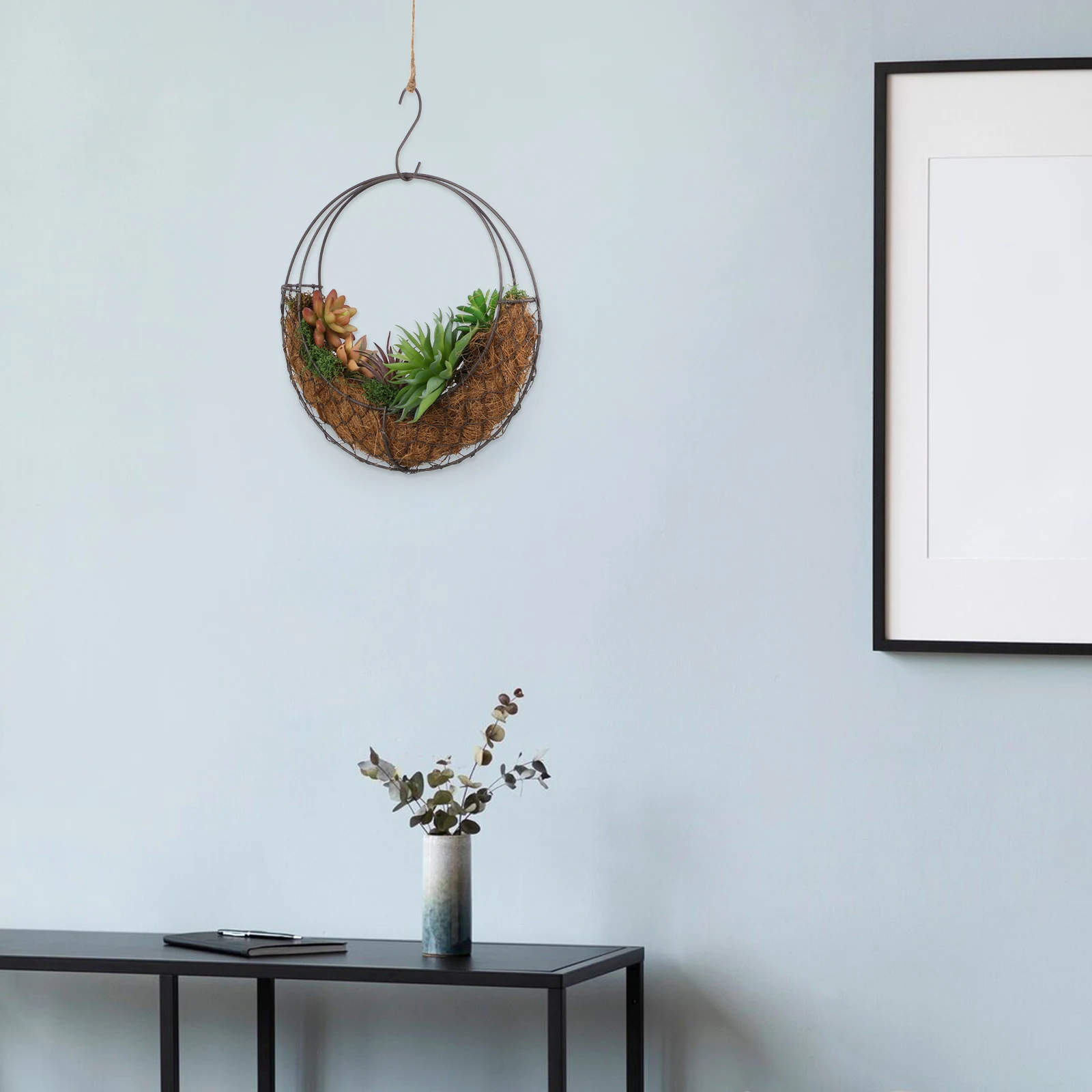 Moon Shape Iron Wire Wreath 11"X2.3" Metal Hanging Basket Succulent Planter Holder For Indoor Outdoor Decor Wreath Frame