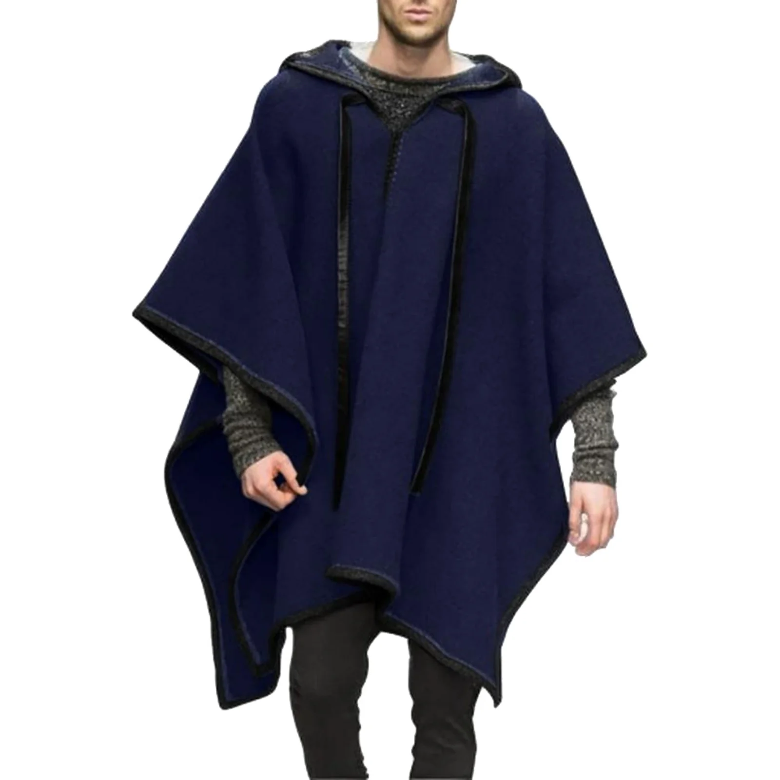 

Cloak Shawl Hooded Woolen Coat Casual And Fashionable Solid Color Jacket Winter Men'S Cloak Jacket Cloak Shawl