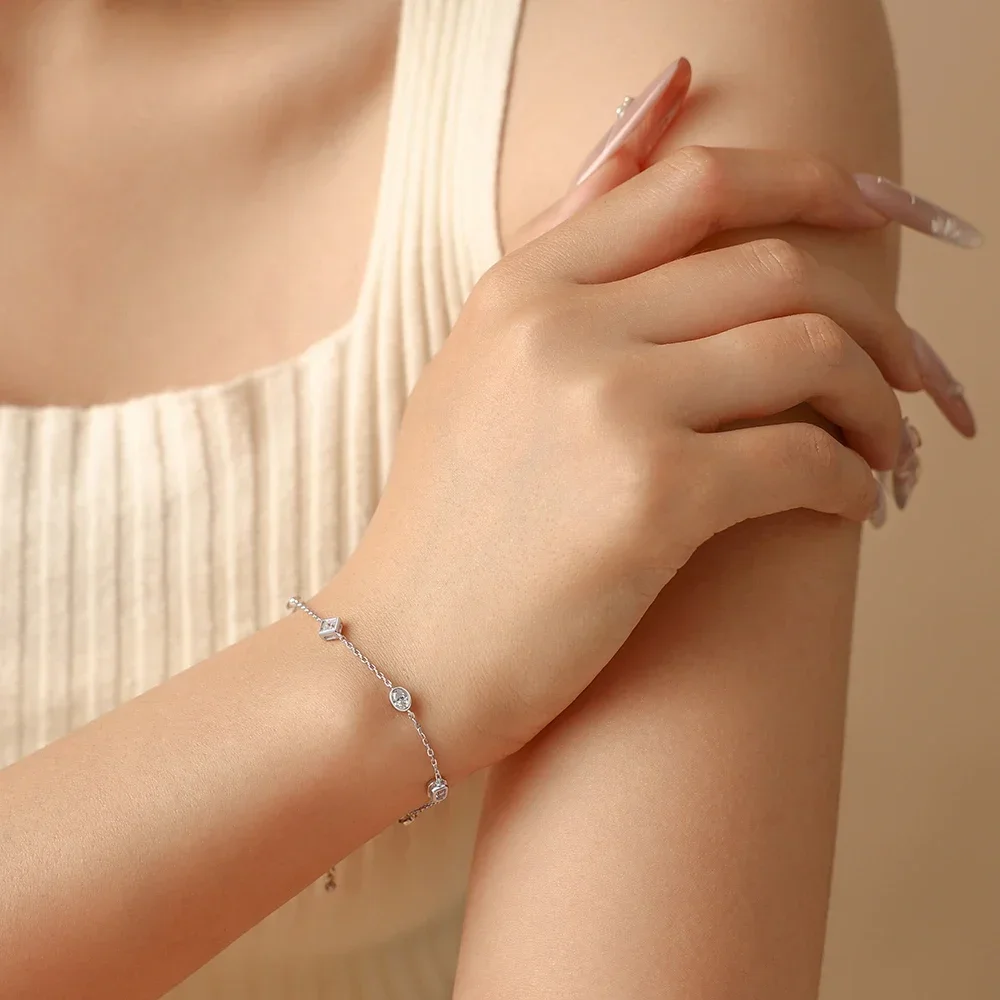 FCGJHW Mixed Bezel Moissanite Bracelets for Women S925 Silver Adjustable Extension Chain Popular Jewelry for Wedding Party 2026