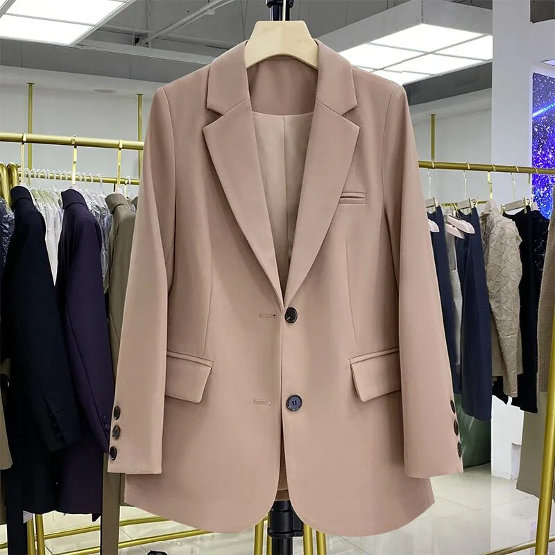 OL Spring Summer Elegant Office Lady Coat Loose Solid Thin Long Sleeved Women Blazer All-Match Casual Jacket Multi-Color Pocket