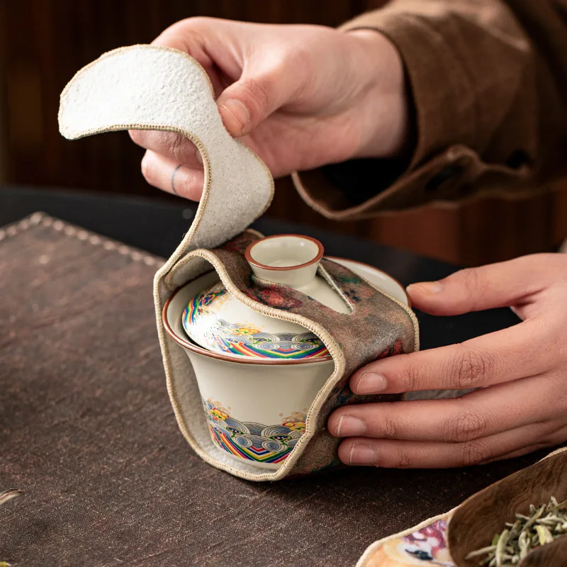 Floral Butterfly Tea Pot Protection Strap Anti Collision Wrap for Teapot Gaiwan Use Home Travel Tea Cup Cloth Band Tie Rope