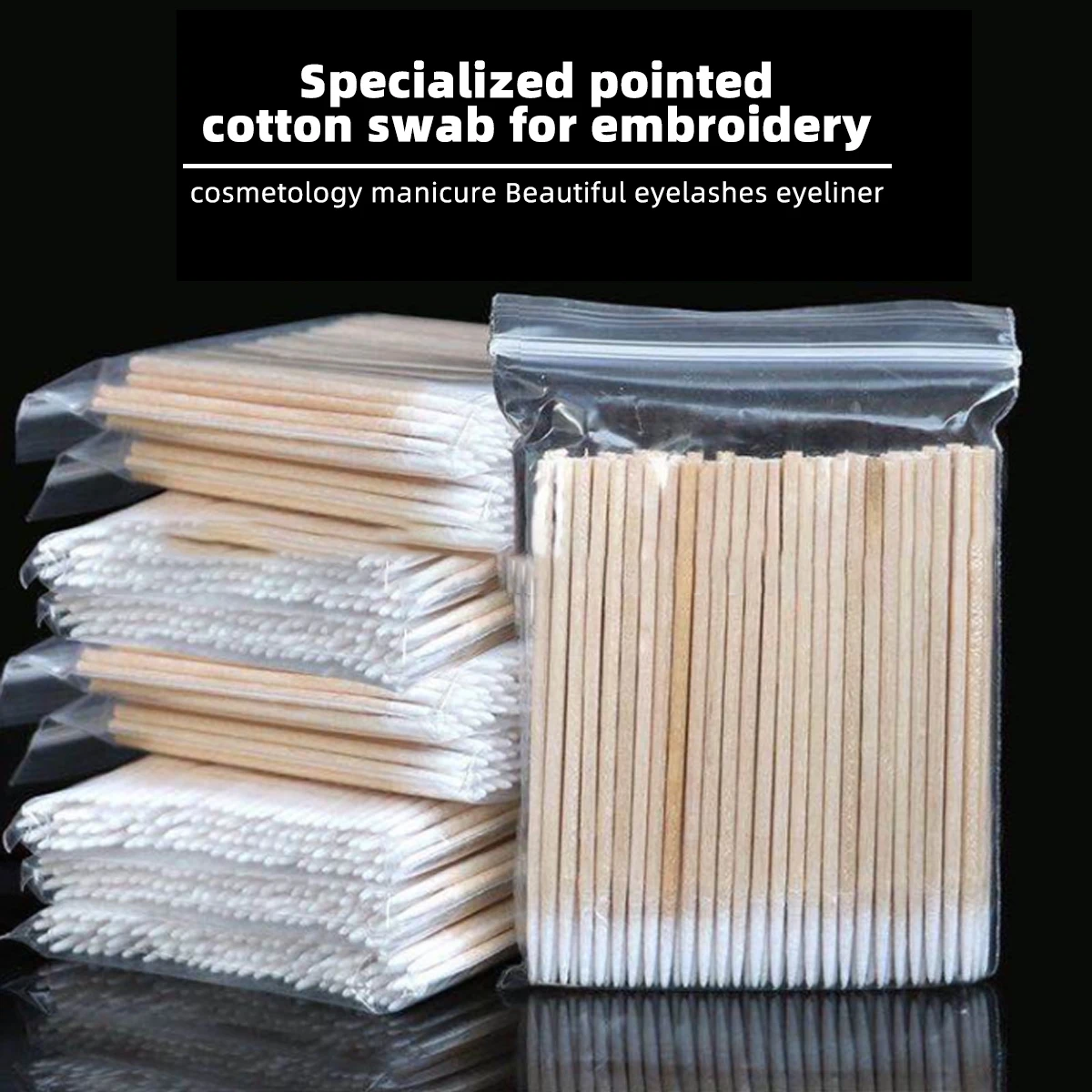 100pcs Cotton Swabs,Precision Micro Scraping Cotton Swabs, Eyebrow Tattoo Beauty Makup Nail Cleaner Wooden Handle Pointed Tip