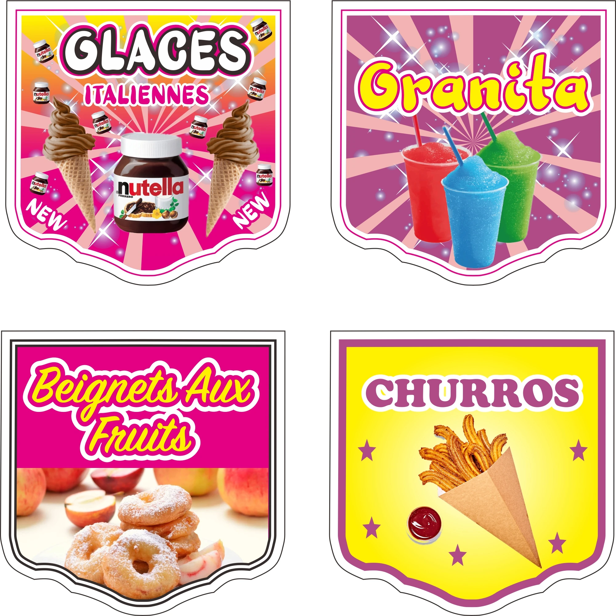 Store Sign Wall Flag 60x 60cm Churros Crepes Glaces Fries Guarf Granita Gaufres Chichi Beignet Nutella 70cm Pole Wall Install