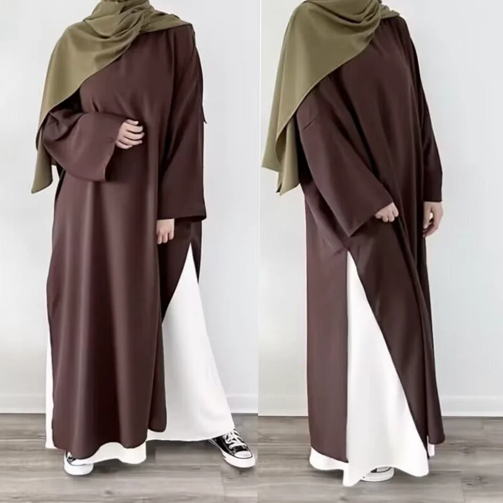 Ramadan Eid Prayer Two Piece Set Turkish Hijab Robe Muslim Abaya Inner Dress Dubai Loose Islamic Clothing Women Modest Outfits