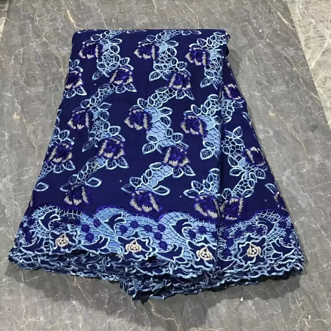 

Royal Blue Swiss Voile Lace Fabric In Switzerland 2024 High Quality Cotton African Nigerian Lace Fabric For Party Dress PPL2403