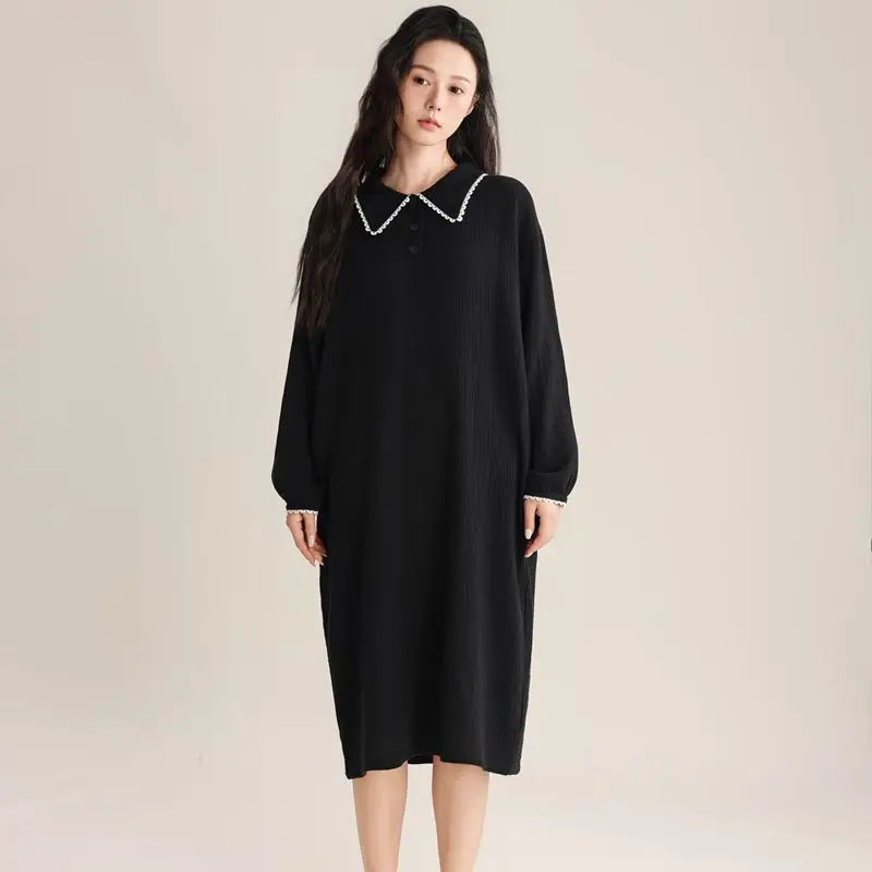 

Loose Sleepwear For Sleeping Night Dress New Spring Autumn Pure Cotton Long Sleeve Women's Pajamas Dress Female Nightgowns