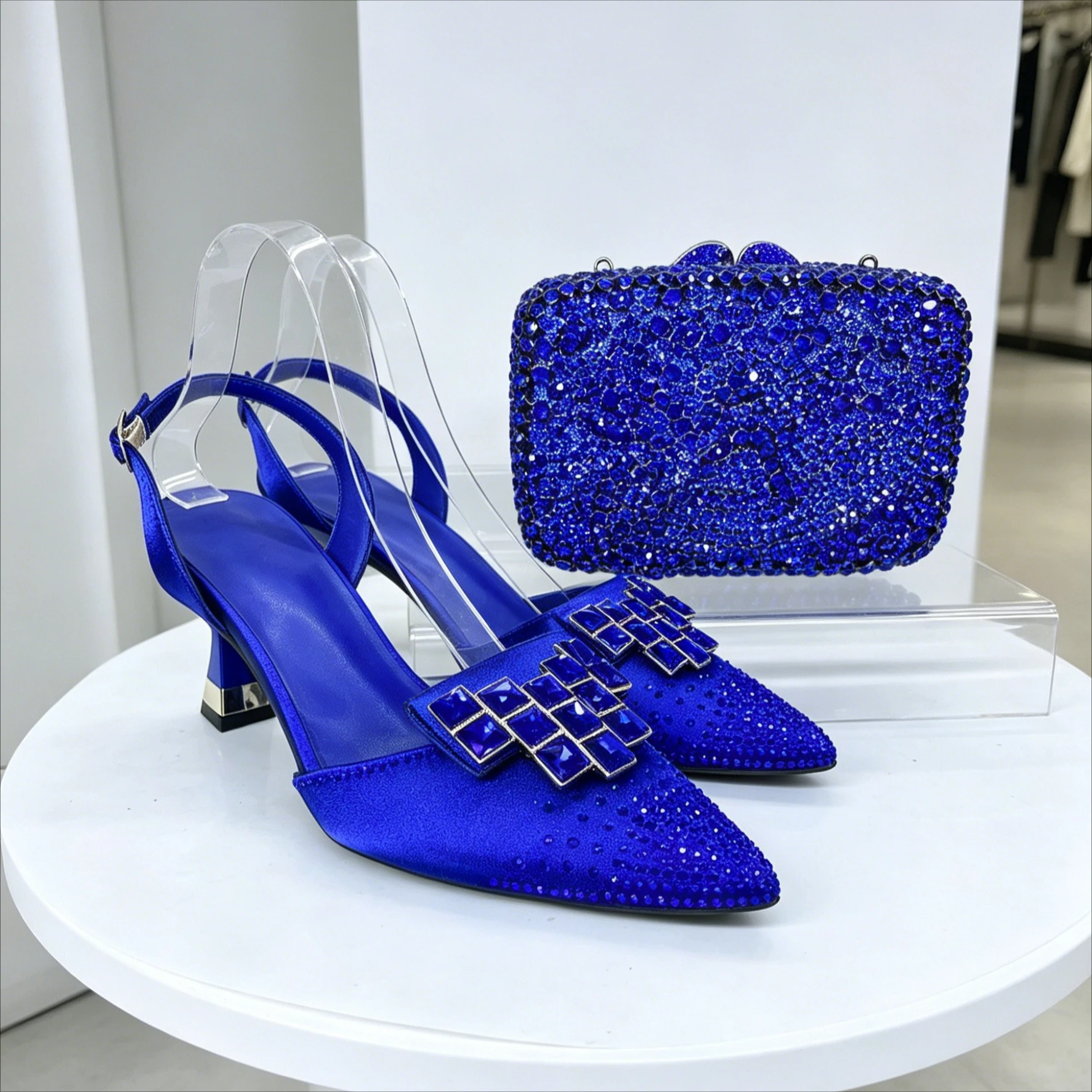 

Big Bow Rhinestone Sandals With Elastic Strap Matching Clutch Runway Shoes Party Evening Banquet Fashion Shoes & Bag Set Tacones