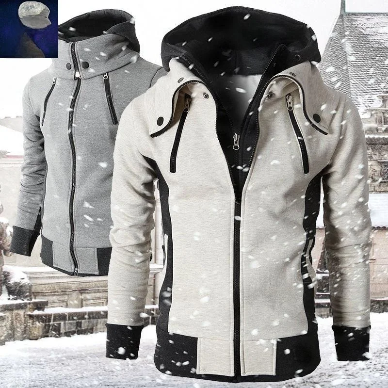 

Мужской зимний свитер с капюшоном Jaet Thiened, повседневное длинное пальто с воротником-стойкой и молнией, обычная посадка, однотонное пальто с воротником-стойкой