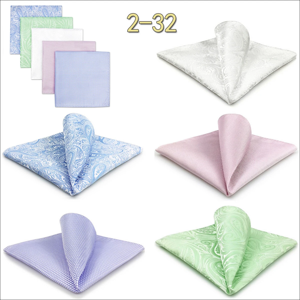 5-teiliges Herren-Einstecktuch-Set, verschiedene Einstecktücher, mehrere Stile, Paisley- und Blumenmuster, Anzug, groß, 32 cm, Business-Accessoires – Detail 27