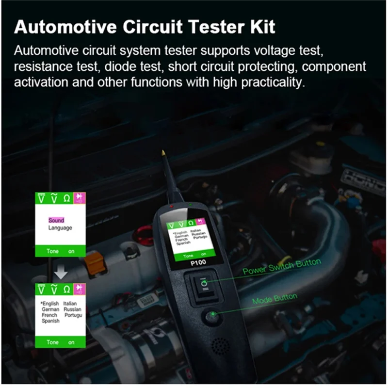 

A75T 2M Automotive Circuit Tester Power Circuit Probe Kit Black Plastic Automotive Supplies 12/24V Diagnostic Tool Component