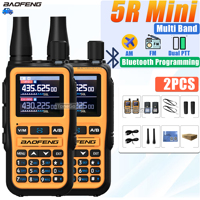 Baofeng 5R-Mini Walkie Talkie Portable Radio Bluetooth Programming DTMF AM FM Dual PTT Transmitters 999CH Flashlight For Camping