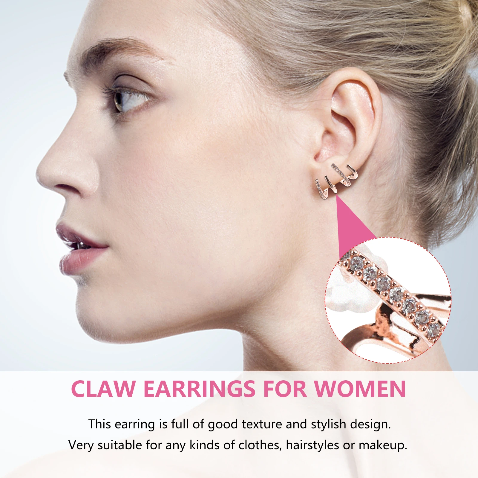 

Zircon Earrings Studs Women Claw Cuff for Earrrings Copper Ears Cuffs Statement