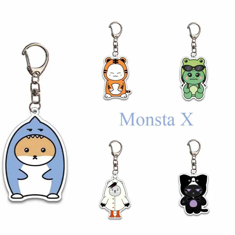 Kpop monsta x 10th aniversário personagem dos desenhos animados chaveiro acrílico hyungwon jooheon minhyuk animais chaveiro fãs saco chave pingente