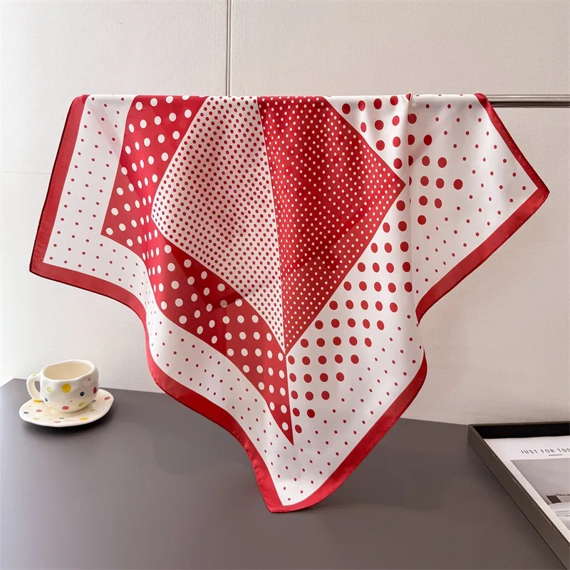 2026 Summer Circle Dot Print Square Silk Scarf for Women Hijab Hair Bands 70cm Neckerchief Female Satin Shawl Bandana Headband