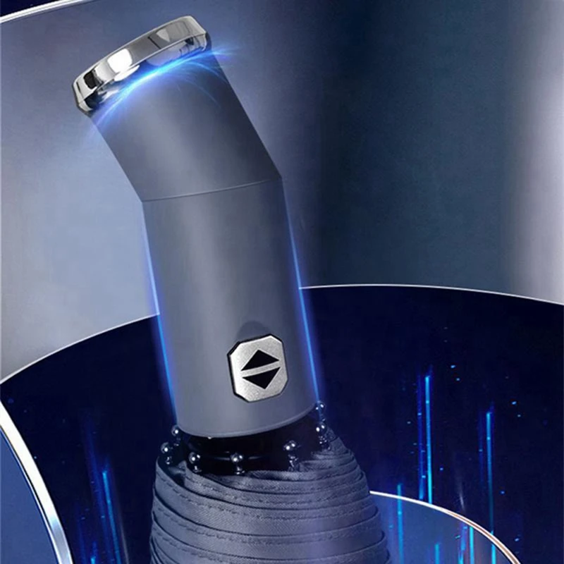Automatic Reverse Folding Umbrella With LED, 10 Ribs Windproof, Reflective UV Protection For All Weather