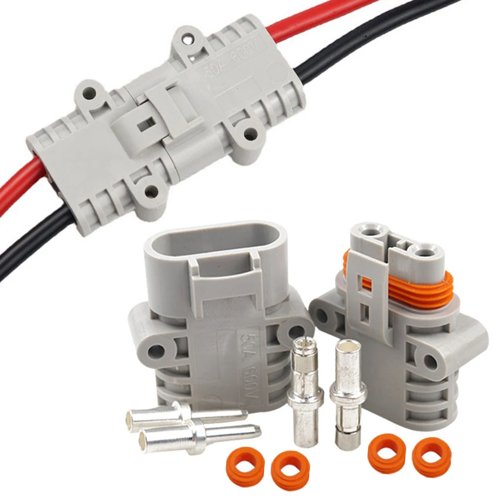 ذكر + موصل سالب 50A 600V PPO UL94-V0 مقاوم للماء-20 ° ج إلى 105 ° C 1 Set 10mm2 قطر السلك مقاوم للغبار رمادي #6