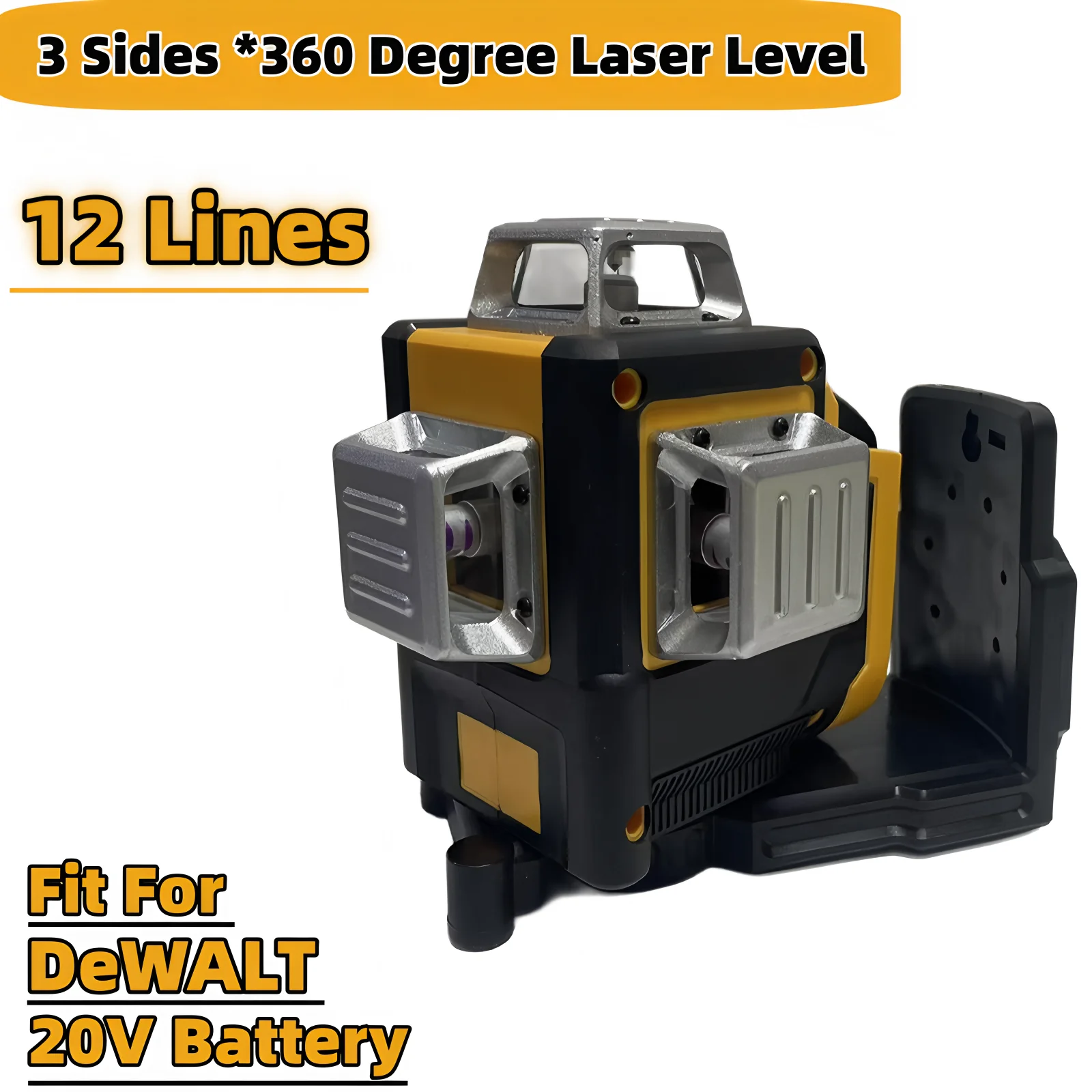 Laser Level 12 Lines 3 Sides*360 Degree Horizontal & Vertical Green Beams Meter Self-Leveling Laser Tools For DeWALT 20V Battery