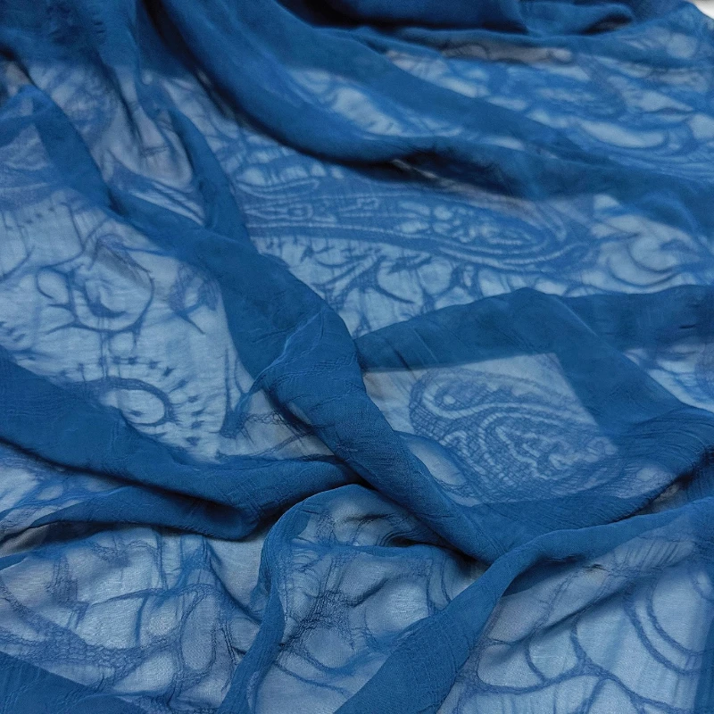 Fabrics for Sewing Geometric Print SemiTransparent Soft Drape Dark Texture Compressed Crinkle Blouse Dress Skirt Clothing Fabric