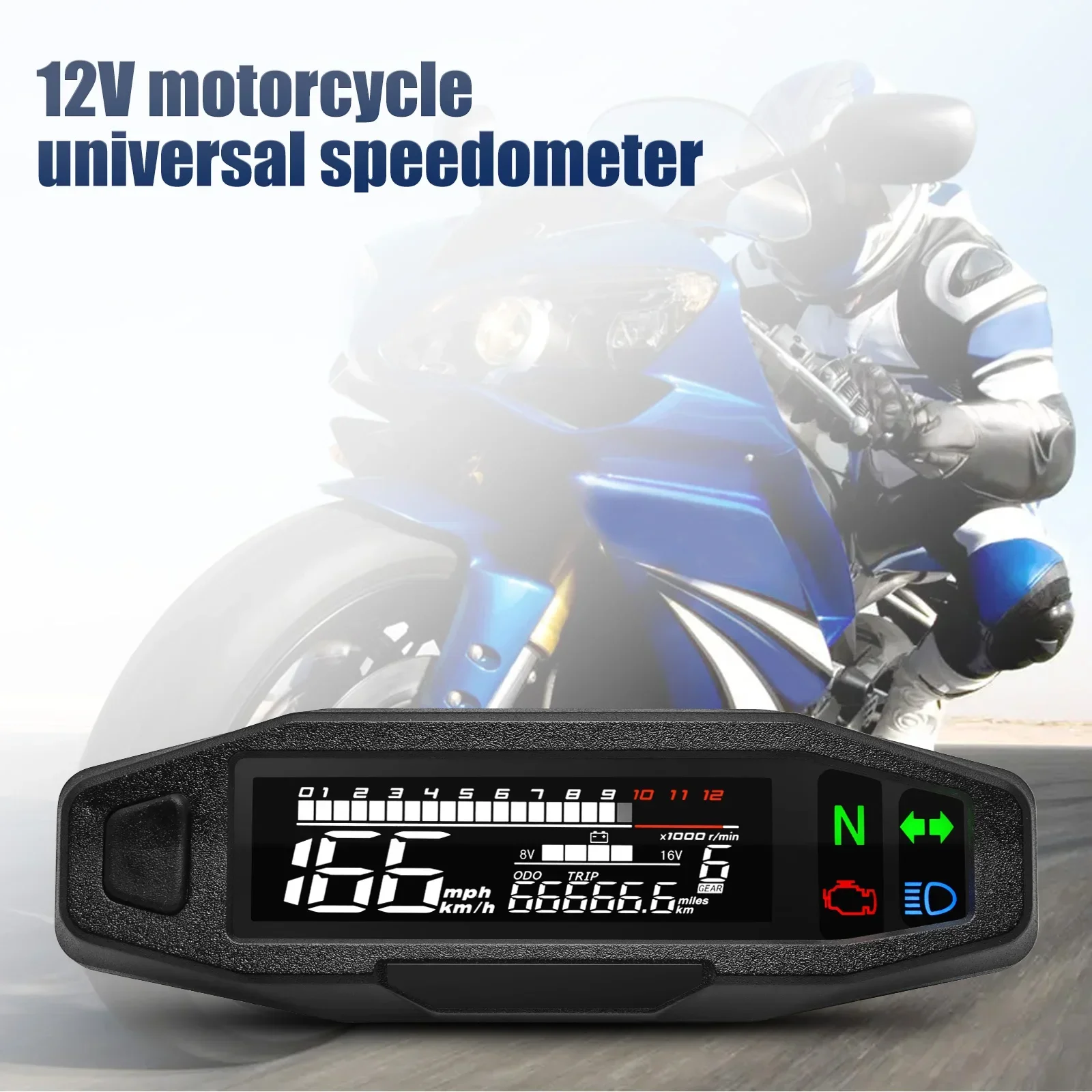 Universeller Motorrad-Tachometer Digitales Armaturenbrett mit Blinker Km/h Stundenzähler Ölstandsanzeige Drehzahlmesser Wasserdicht – Detail 5