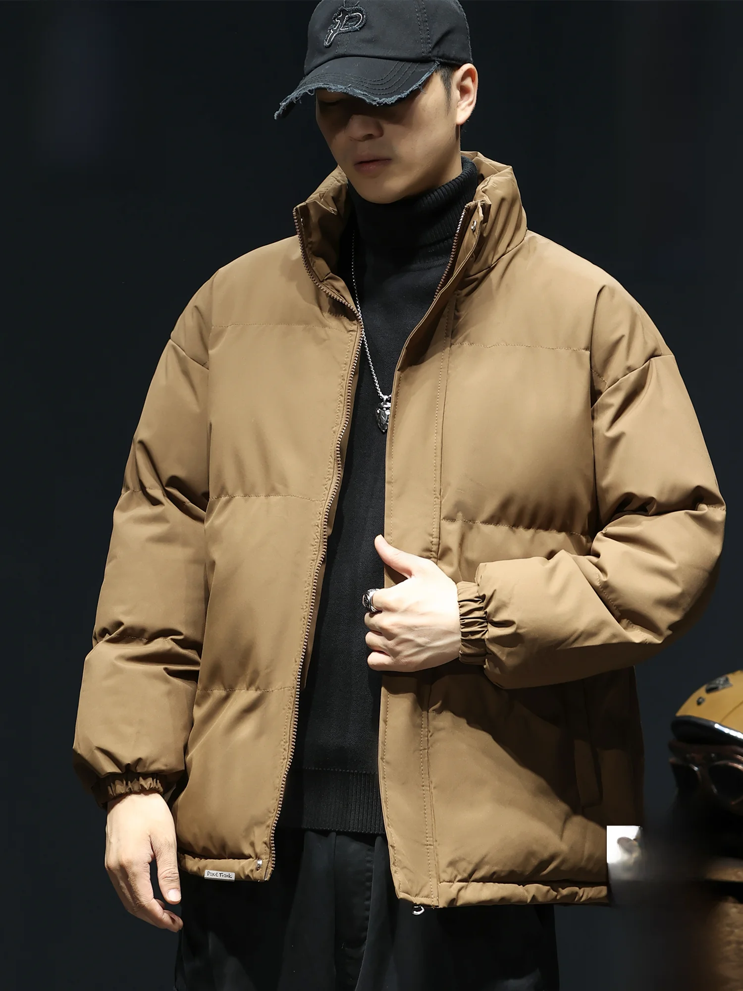 

PaulFrank Warm Cotton Jaet Men's Winter New Loose Thi Casual Bread Sle Zipper Closure Long Sve Pure Color Cleanfit