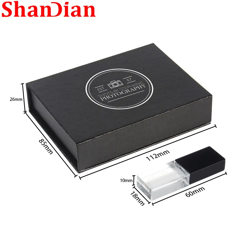 สีของขวัญที่กำหนดเองกล่อง USB แฟลชไดร์ฟ128GB งานแต่งงานของขวัญไดรฟ์ปากกา64GB ฟรีโลโก้หน่วยความจำ32GB 16GB 8GB 4GB U Disk คริสตัล