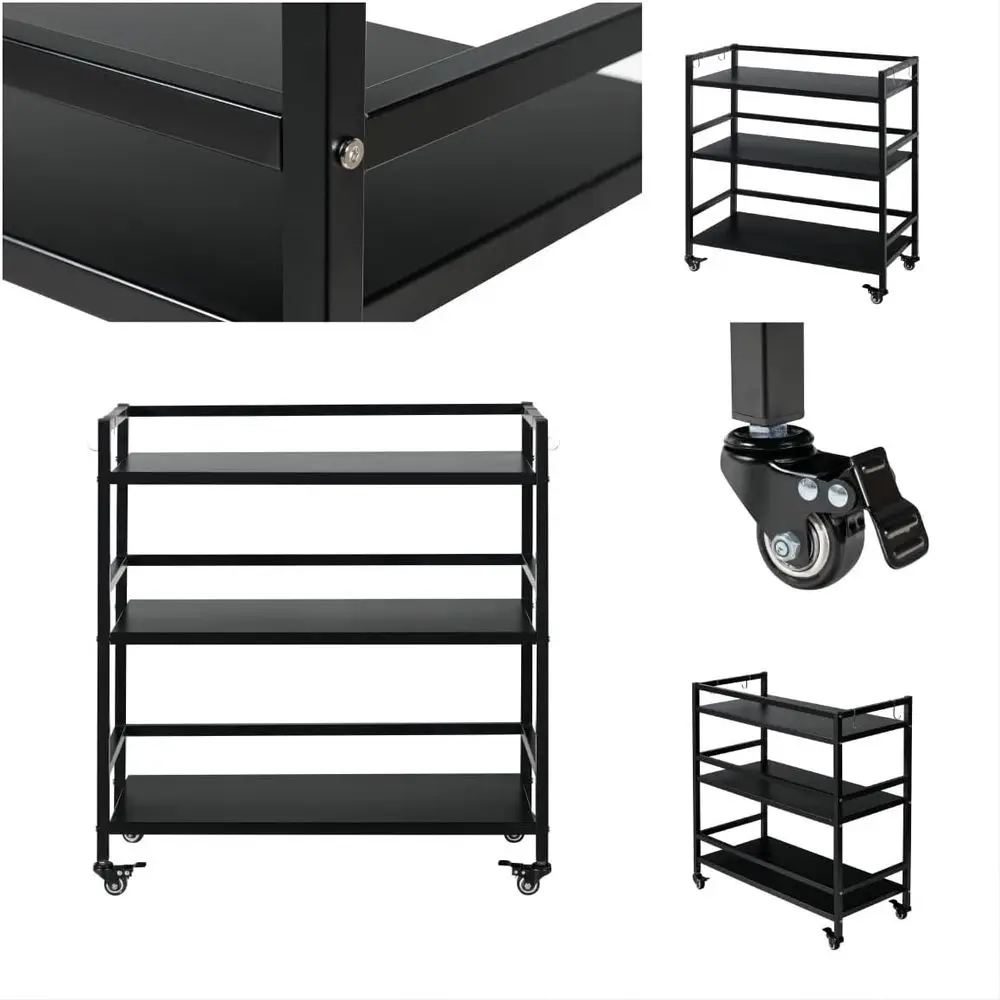 Schwarzes 3-stöckiges stehendes Metallregal für die Aufbewahrung und Organisation in der Garage