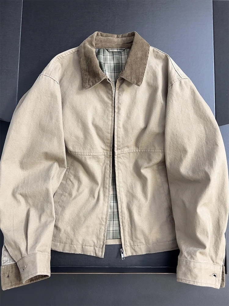 Cleanfit Barn Style Men's Jacket Autumn Spring Coffee Color Retro Shoulder Flip Collar American High-End Workwear Casual Loos...