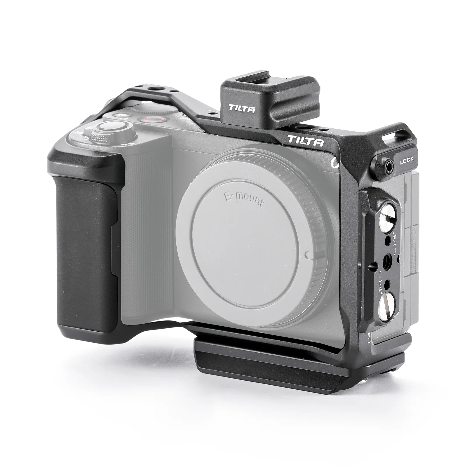 TILTA Camera Cage voor Sony ZV-E10 II TA-T69-FCC-B met ARCA bodemplaat, cold shoe-ontvanger en NATO-rail