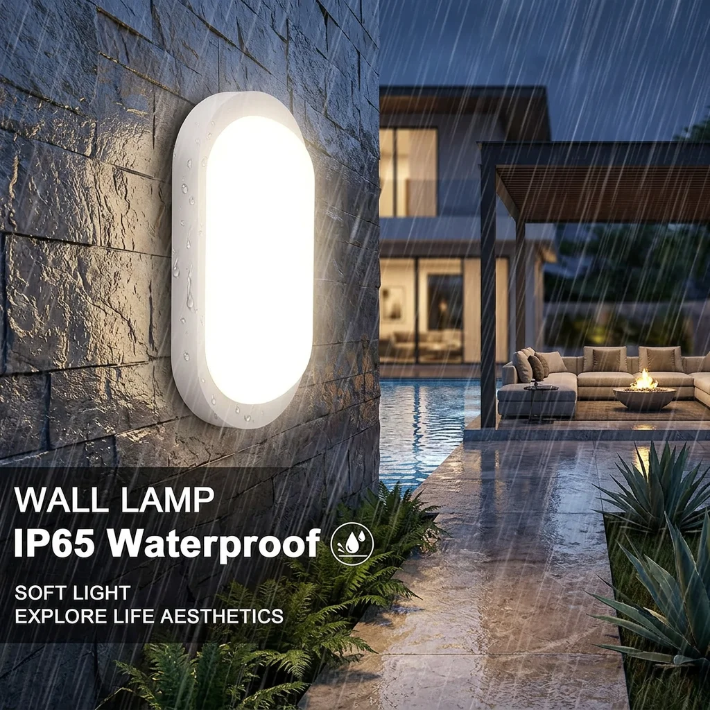 18W IP65 Wasserdichte LED Ovale Wandleuchte 1710LM, 4000K Neutralweiß Decken-/Wandlampe für Badezimmer, Treppenhaus, Garage, Keller, Außenbereich