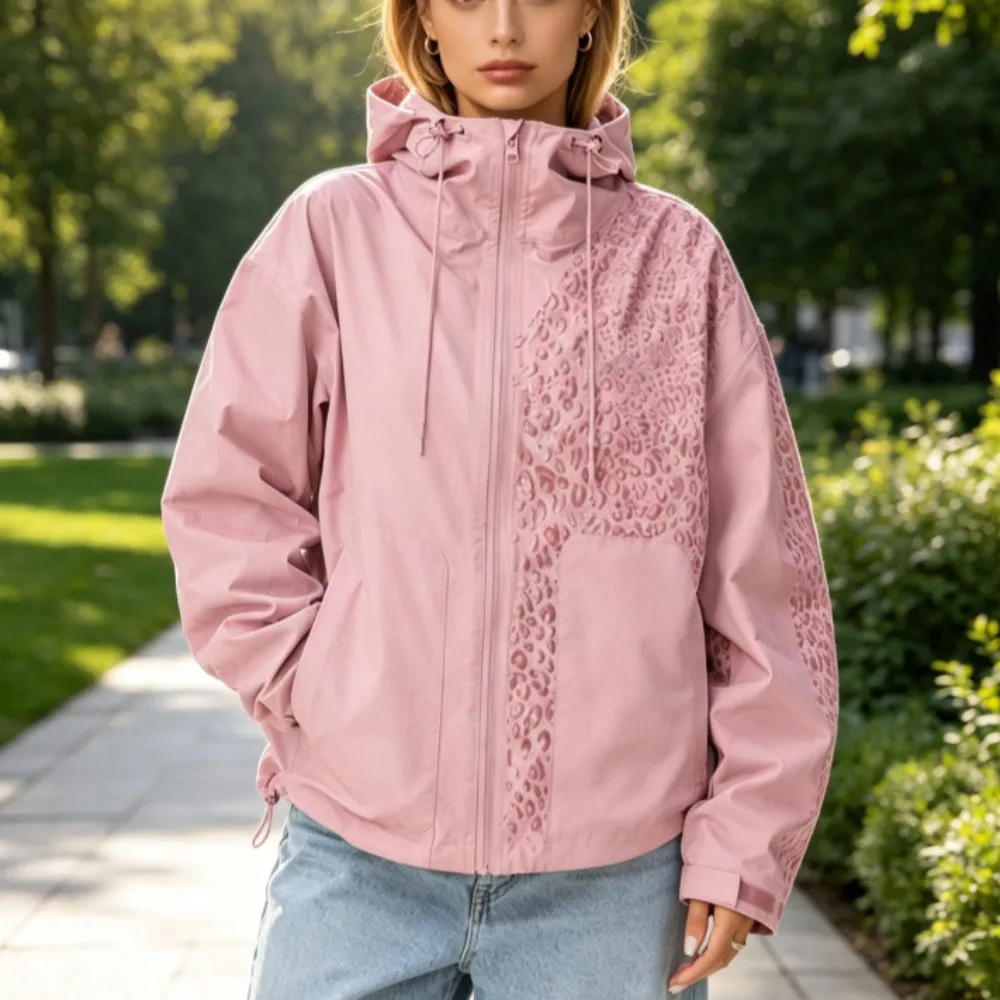 Water Activated Leopard Print Jacket, Hooded Windbreaker Coat for Women and men, Outdoor Casual Rain Jacket, Fashion Sportswear