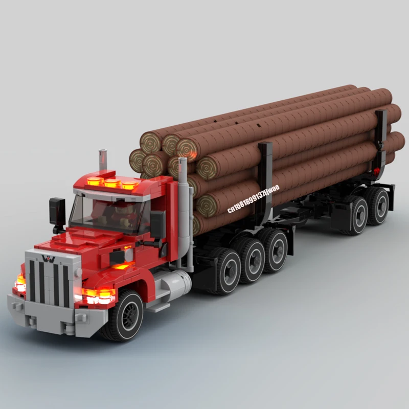 442PCS MOC city Engineering Western Star 49X Log Truck with mule trailer model creative ideas ChildrenToy Gift technology Blocks