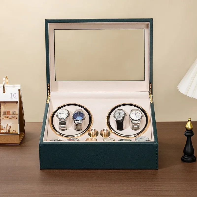 

Green Watch Winder Motor Rotating Watch Box with Automatic Winding Men's Mechanical Watches Box PU Leather Display Case Storage