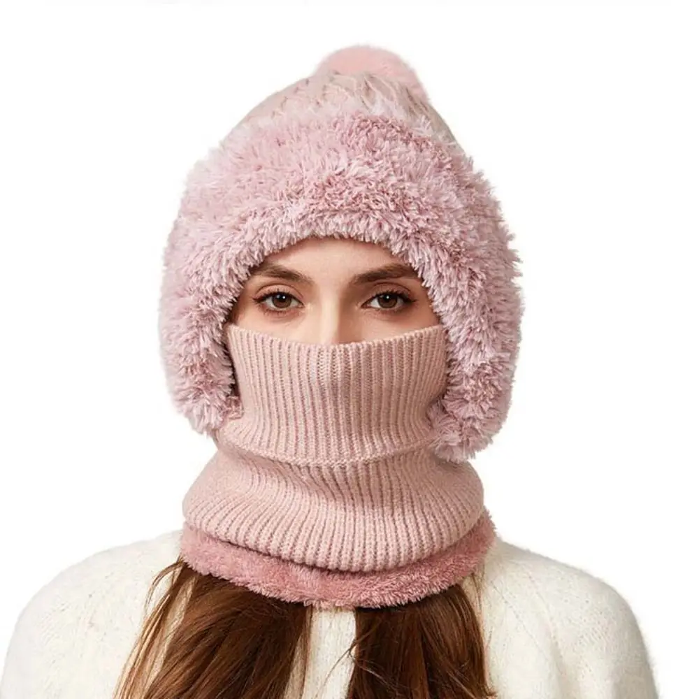 الأزياء أفخم الشتاء قبعة قناع مجموعة بلون يندبروف 2in1 وشاح قبعة رشاقته الدافئة سدادات حماية الأذن أقنعة قبعة الإناث الذكور