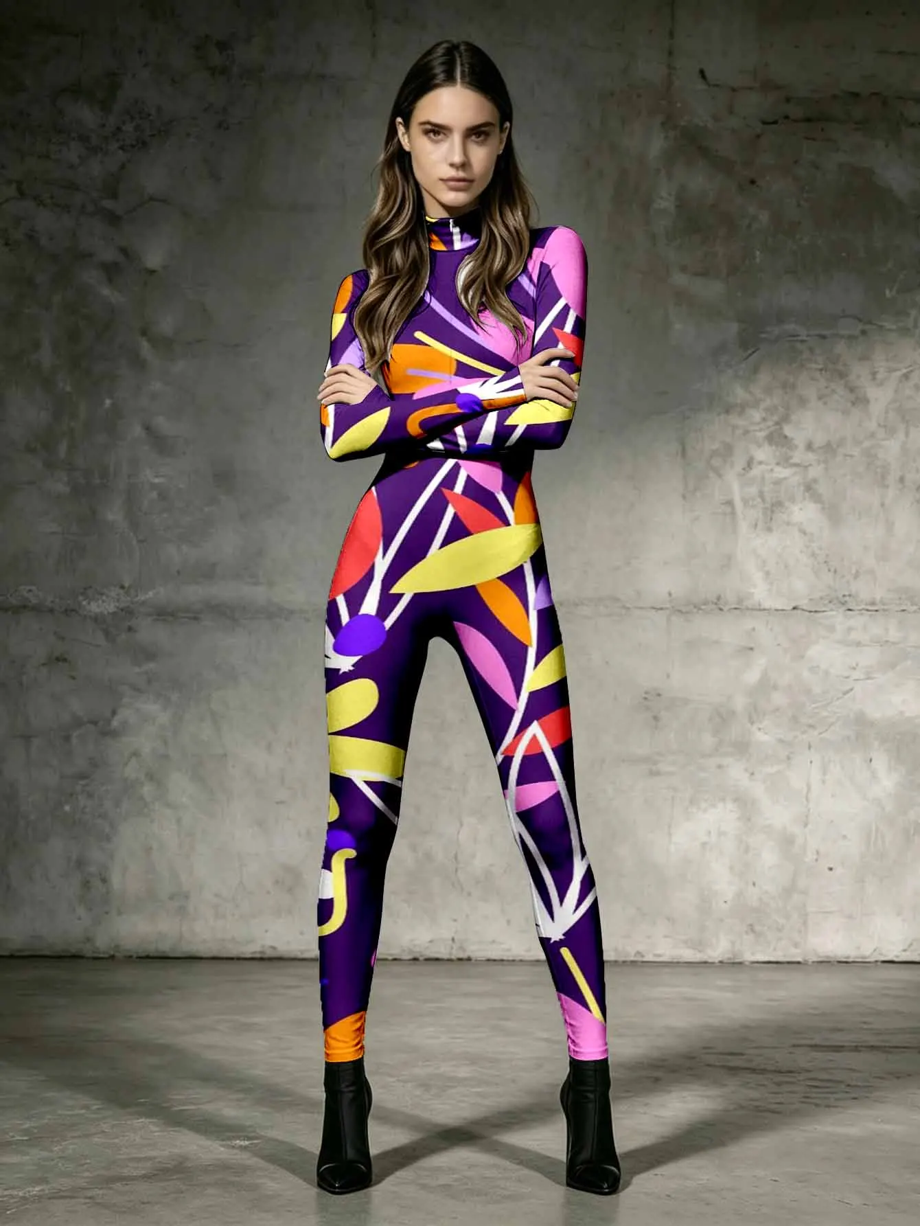 Half open long sleeved jumpsuit with a fitted design that is simple and versatile, shaping beautiful body lines