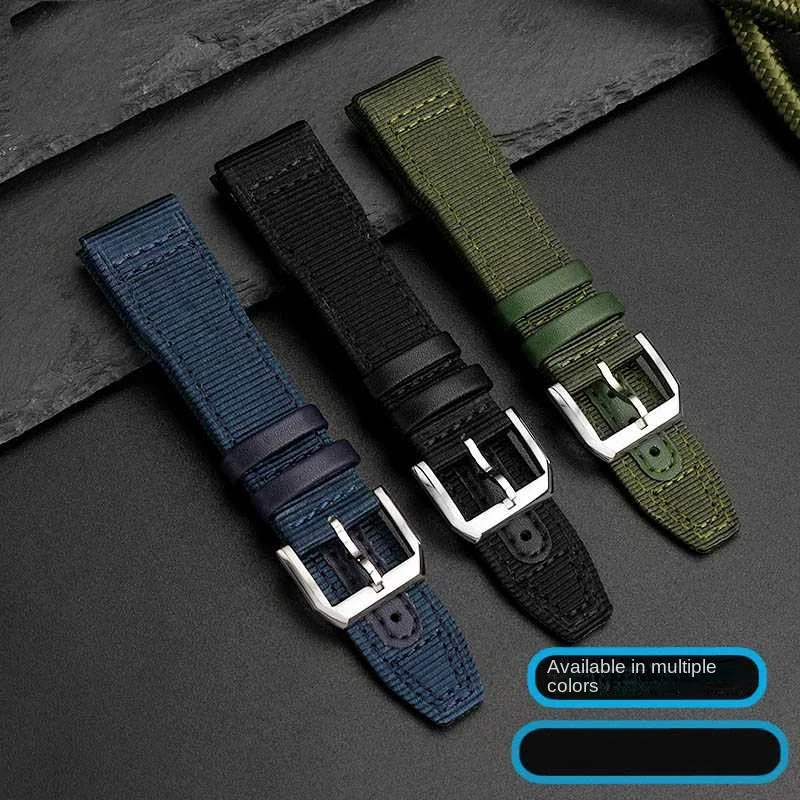 High quality Blue green Bracelet For IWC Nylon Genuine Leather Watch Band Big Pilot Little Prince Mark 18 Watch Strap 20 21 22mm