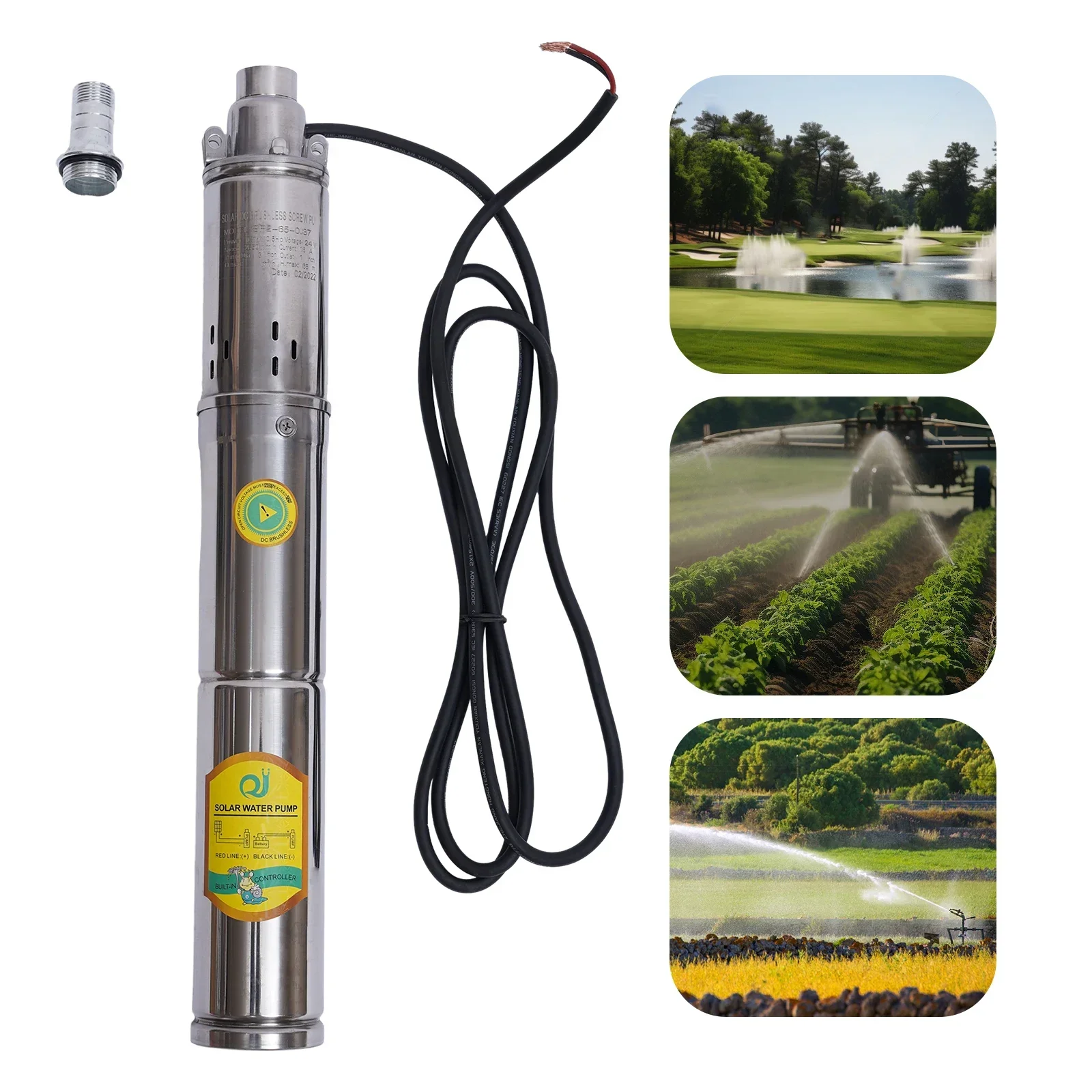 Solar Energy Deep Well Pump 24V 370W  Lift Max Flow 1.2M³/H Solar Submersible Water Pump 65m stainless