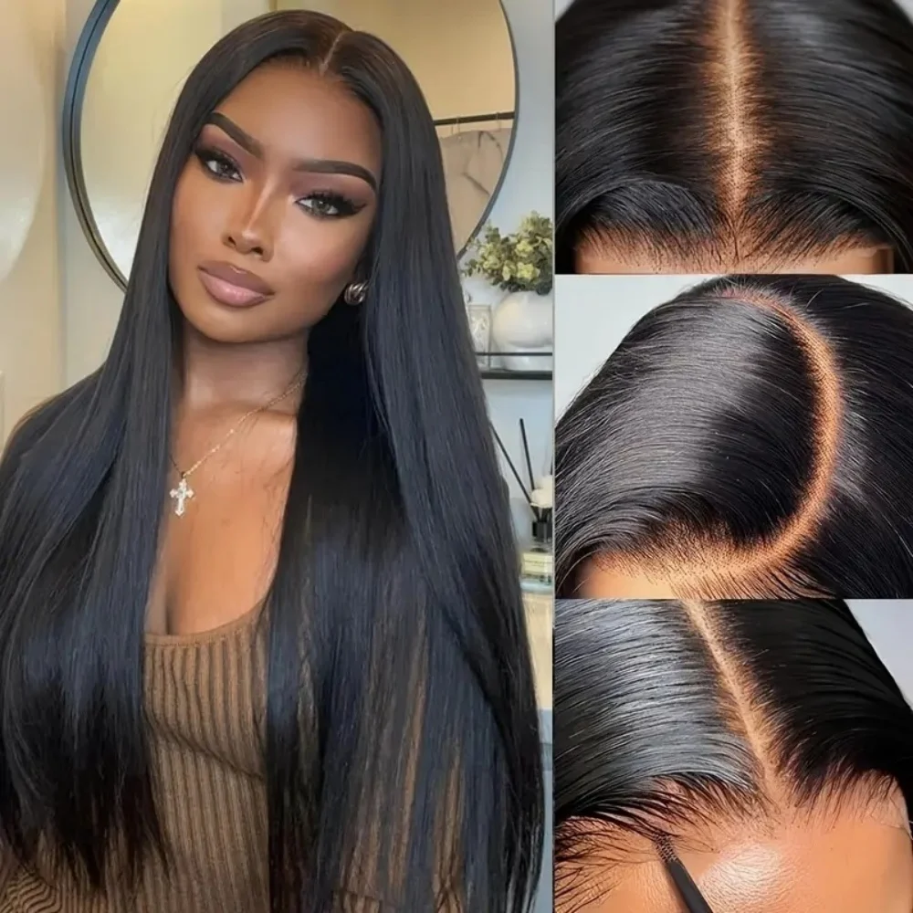 Straight 13×6 Lace Front Wigs Human Hair Pre Plucked Lace Frontal Wig Natural Color 200 Density Transparent Wigs For Women1B