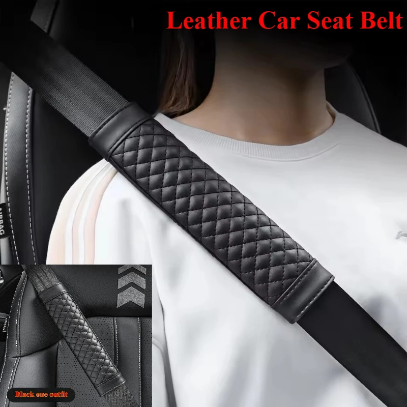 

1PCS Leather Car Seat Belt Shoulder Cover Embroidery Wear-resistant Non-slip Leather Cover Car Interior Decoration Products
