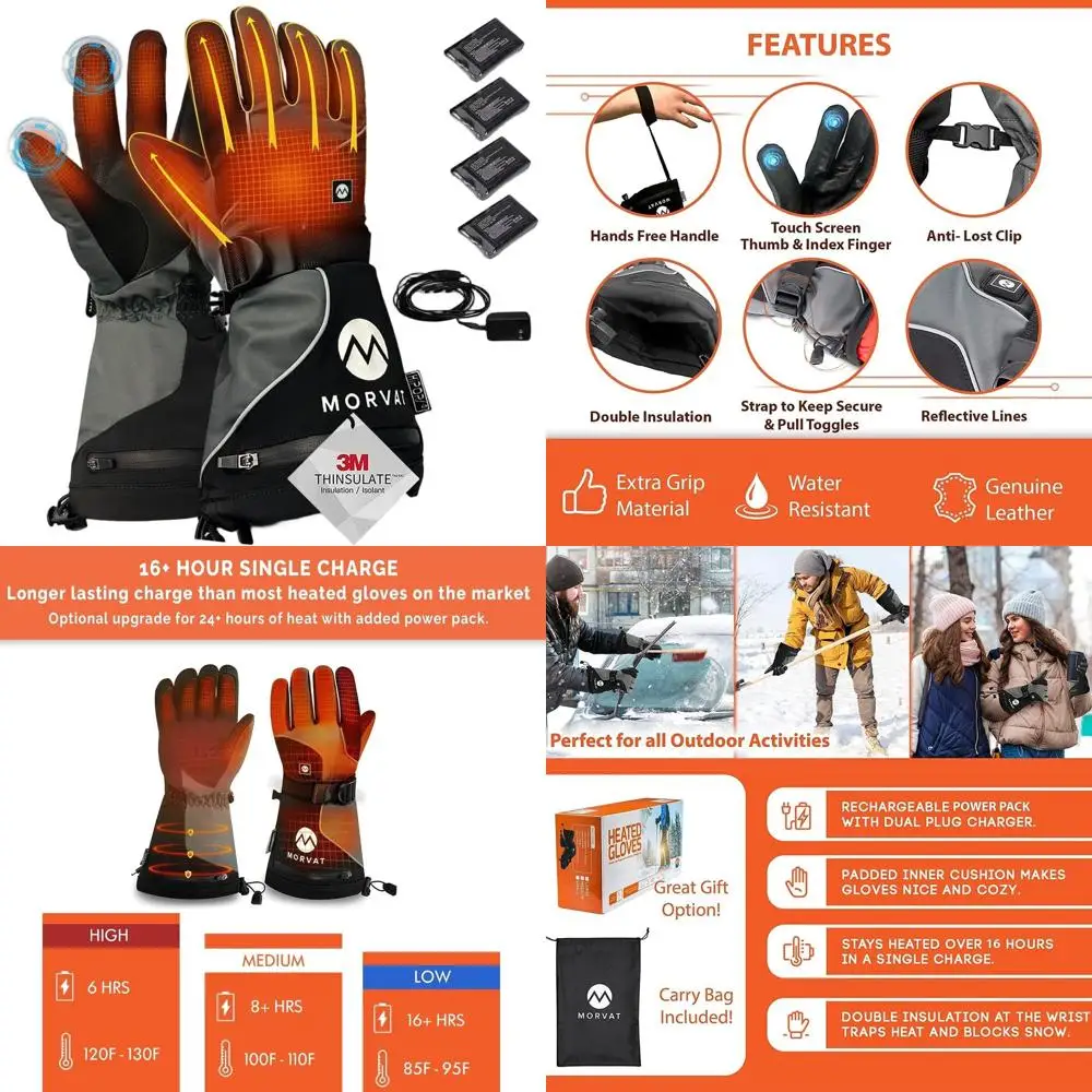 

Long-Lasting Rechargeable Heated Gloves with Touchscreen, Leather & Water-Resistant for Winter Sports & Outdoors