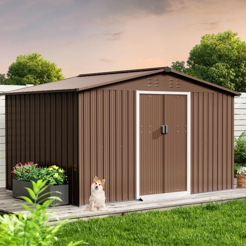 

Металлический сарай для хранения вещей 8x10 футов с шатовой крышей и запираемой дверью, устойчивый к атмосферным воздействиям сарай для хранения инструментов для организации вещей на открытом воздухе