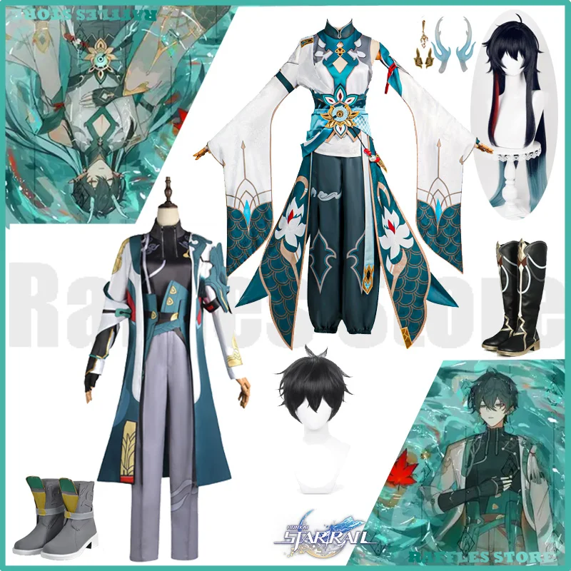 Dan Heng Imbibitor Lunae Cosplay Kostuum Pruik Game Honkai Star Rail DanHeng Cosplay Mannen Volledige Set Outfit Uniform Schoenen Laarzen